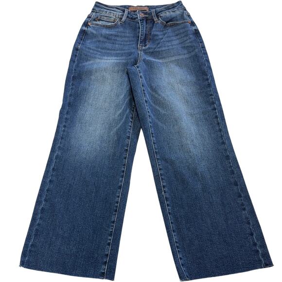 Judy Blue Jeans Womens 0/24 Blue Saturday Vibes High Rise Embroidered Wide Crop - Picture 2 of 10